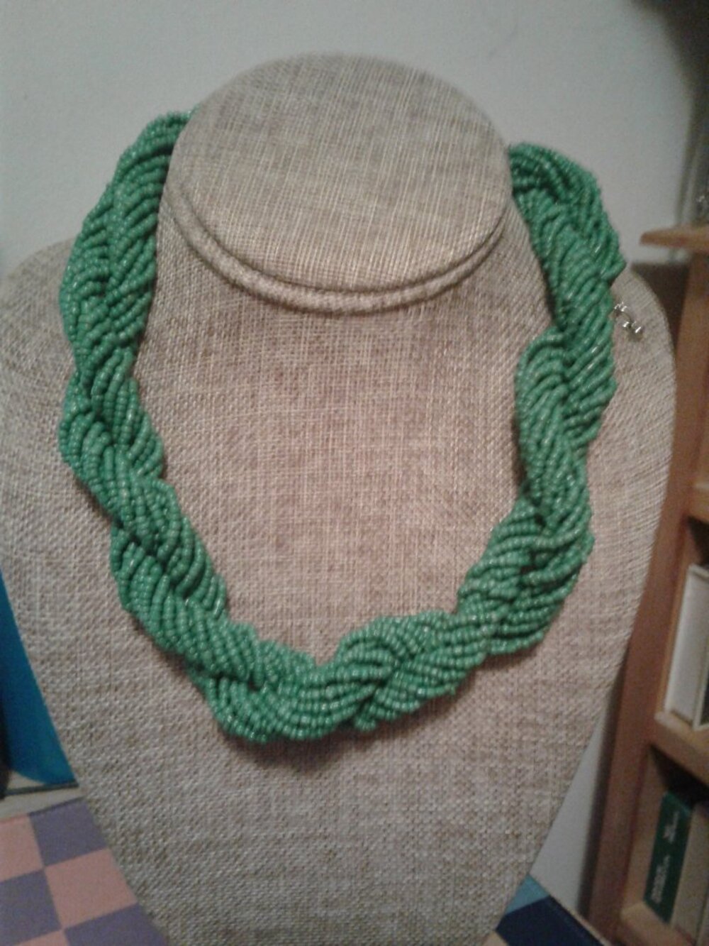 Green Seed Bead Braided Choker Necklace 16" Long LNC